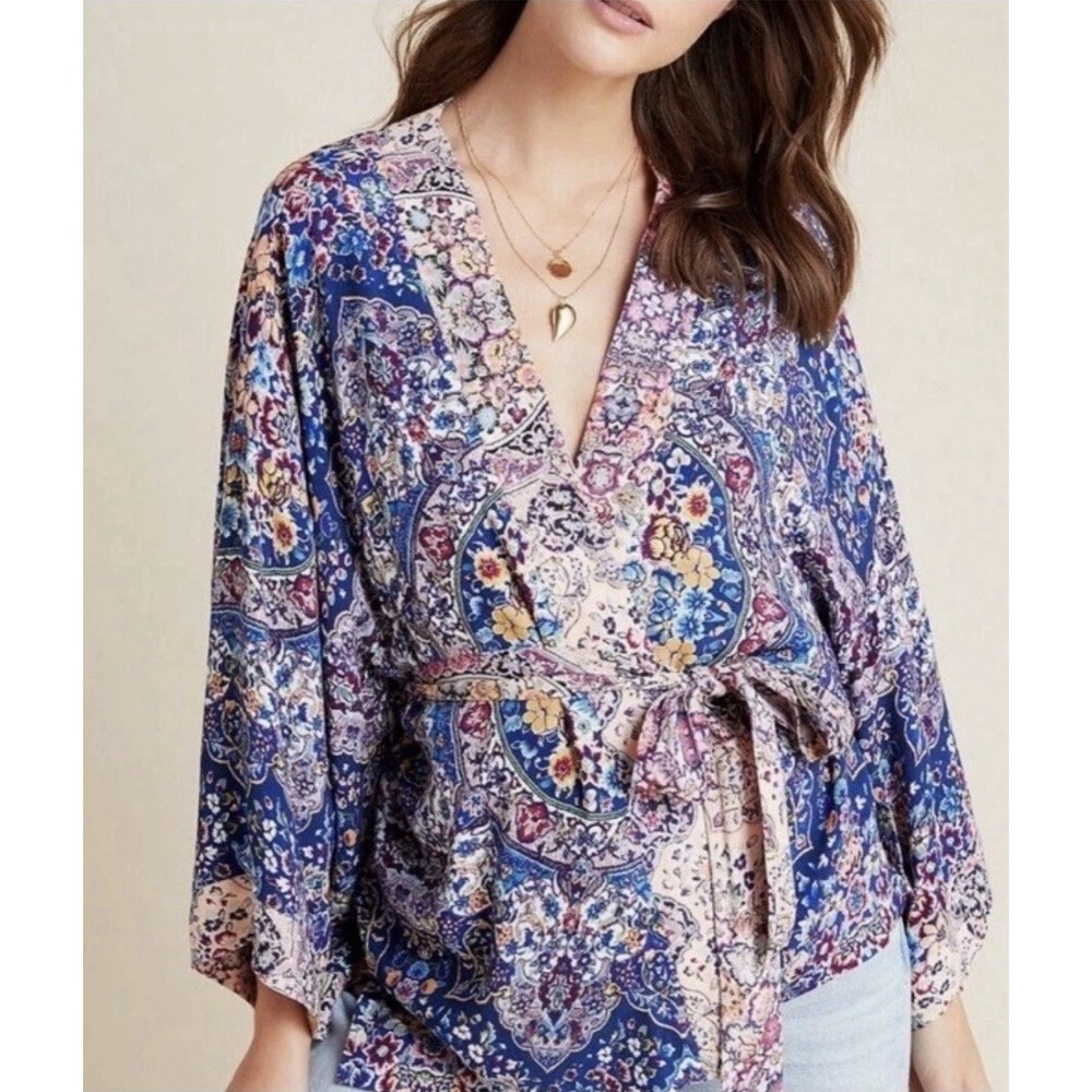 Anthropologie Kachel Jasmine Floral Belted Kimono OS One Size Boxy Boho